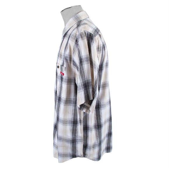 Vintage 90s Dickies short sleeve plaid button shirt mens 2XL black white beige - Picture 3 of 9